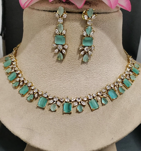 ชุดสร้อยคอและต่างหูประดับเพชร CZ สไตล์เมเฮนดีสุดหรูสำหรับงานแต่งงานและวันครบรอบ - สำหรับผู้หญิง รุ่น 183 - Product Image 2