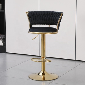 Tabouret de bar en velours jaune, hauteur réglable, pivotant, structure métallique, chaise de bar contemporaine pour la maison - Product Image 4