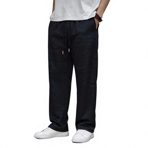 Men's Oxford Fabric Wide Leg Casual <b>Pants</b> Elastic Waist Drawstring Lightweight Summer Breathable Eco-Friendly Straight Fit <b>Black</b> - Product Image 2