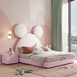 现代木质儿童床房家具粉色公主女孩蓝色男孩特大双人床木质双层床儿童卧室套装
