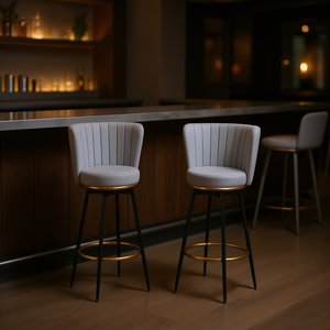 Ensemble de 2 tabourets de bar Goldy, hauteur comptoir, revêtement en tissu velours, pieds en métal, repose-pieds doré, siège de 26 pouces de hauteur, mobilier commercial pour hôtel - Product Image 2