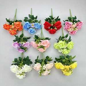 Meiyu Craft Flower Factory Bouquet de roses artificielles 9 têtes en soie réalistes pour mariage et décoration intérieure - Product Image 4