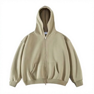 เสื้อฮู้ดซิปผู้ชายทรงโอเวอร์ไซส์ สีพื้น ผ้าฝ้ายเฟรนช์เทอร์รี่ สวมใส่สบาย ทรงปกติ เหมาะสำหรับฤดูใบไม้ร่วง - Product Image 2