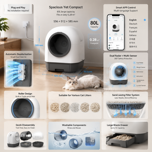 Caja de Arena Autolimpiable para Gatos, Automática, Inteligente, Segura y Silenciosa, para Familias con Varios Gatos y Dueños de Mascotas Ocupados - Product Image 5