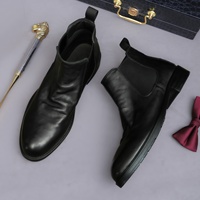 Bottines Chelsea en cuir véritable pour homme, style britannique, bout rond, bottines décontractées à la cheville, chaudes pour l'hiver, chaussures polyvalentes