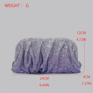 Stylish French Diamond-set <b>Sparkling</b> Clip Rhinestone Dinner <b>Bag</b> Women's Cloud Pleated rainbow Chain Hand Crossbody - Product Image 5