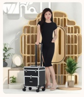 Valise de rangement de beauté professionnelle populaire en ABS, chariot de maquillage à roulettes, grande capacité, imperméable, poignée souple