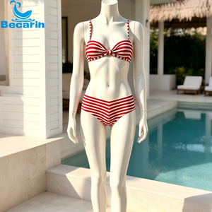 Conjunto de Bikini a Rayas Push-Up Personalizado OEM para Mujer, Traje de Baño de Dos Piezas con Cintura Baja, Directo de Fábrica, Ropa de Playa para Vacaciones - Product Image 2