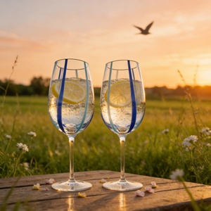 Verres à <span class=keywords><strong>vin</strong></span> rouge faits à la main, verres à <span class=keywords><strong>eau</strong></span> transparents à rayures, verres à pied long pour fêtes, mariages, bars à domicile - Product Image 2