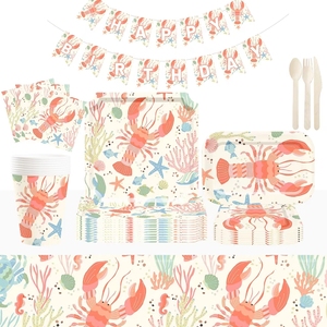 DAMAI Artículos para Fiesta de Cangrejos de Río, Platos de Papel Ovalados Grandes Desechables para Cangrejos de Río, Juego de Vajilla Roja para Baby Shower - Product Image 3