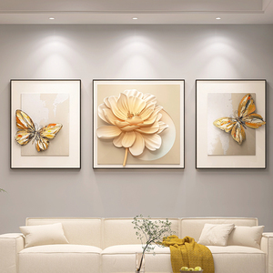 Décoration d'intérieur 3D en gros, <span class=keywords><strong>triptyque</strong></span> floral moderne avec papillon, design tendance, <span class=keywords><strong>peinture</strong></span> décorative en relief LED peinte à la main - Product Image 3