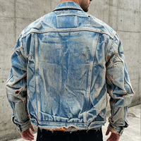 Veste en jean multi-poches personnalisée OEM pour homme, style streetwear déchiré et vieilli, effet délavé à l'acide, vintage