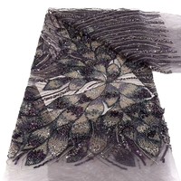 Tissu de soie en filet incrusté de diamants luxueux avec perles brodées et paillettes pour robes de soirée formelles robes de mariée