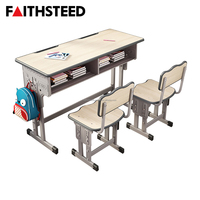 Ensemble de bureau et chaise scolaire double gris de qualité supérieure, réglable en hauteur, table d'étude pour étudiants destinée aux écoles internationales