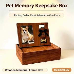 Custom Wooden <strong>Pet</strong> Memorial Keepsake Box, Open-Top Design with Stand Photo Frame, Ash Bottle, Collar &amp; Toy Storage - Product Image 1
