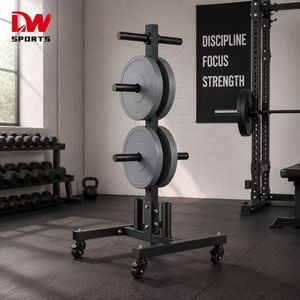 DW SPORTS Étagère de rangement verticale en métal durable avec roues pour salle de sport, fitness à domicile, <span class=keywords><strong>CrossFit</strong></span> – Supporte les plaques de musculation, barres et haltères - Product Image 1