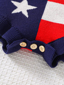 4 ° July bandiera americana pagliaccetti in maglia per bambine body con cravatta a tracolla - Product Image 4