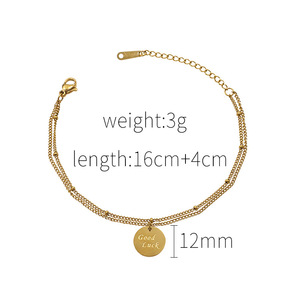 French Style Stainless Steel Engraved <b>Bracelet</b> Gold Double Layer Chain For Women Gift Jewelry - Product Image 4