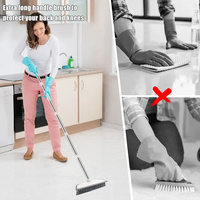 Brosse à récurer pour le sol de la salle de bain, raclette à sec, manche en métal réglable, épurateur avec poils rigides