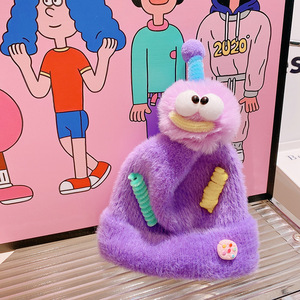 Automne et hiver mignon dessin animé enfants chaud oreille protection froid chapeau boule <span class=keywords><strong>de</strong></span> poils torsion bâton petite boule laine chapeau - Product Image 1