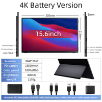 Moniteur portable 15,6 pouces IPS LCD avec batterie intégrée 4K 300cd/m 72% NTSC