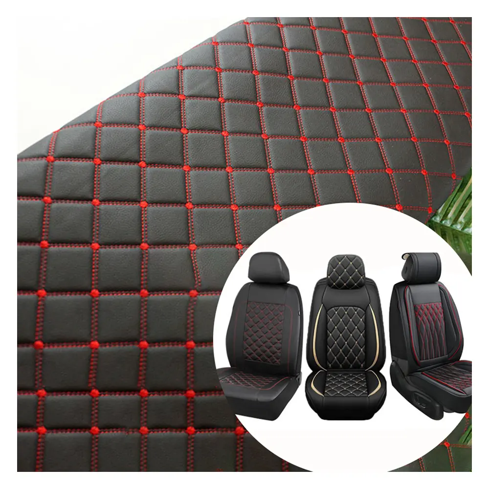 Leather Factory Thickened Waterproof Cotton Litchi Embroidered Soft Cars Seat Upholstery Pvc Synthetic Leather Fabric
