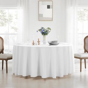 Nappe ronde en polyester et coton tissé blanc certifiée OEKO-TEX pour les fêtes en plein air, les banquets et les mariages - Product Image 2