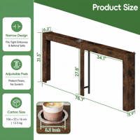 Table console extra longue de 78,7 pouces avec station de charge, table étroite pour entrée, salon, derrière le canapé, brun rustique
