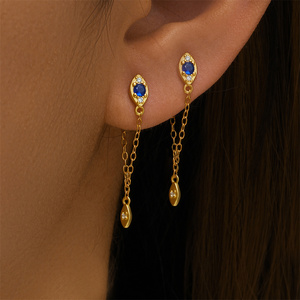 ต่างหูเงินแท้ 925 ประดับพู่ห้อยรูปดวงตาปีศาจ - Product Image 1