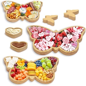 Wooden Butterfly <b>Tray</b> Heart Shape Dipping Dish Fruit Dessert Plate Creative Party Serving Decorative Natural Wood Color - Product Image 3