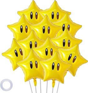 12 Globos de Estrella Amarilla con Detalles Dorados para Decoración de Fiestas de <span class=keywords><strong>Cumpleaños</strong></span> con Temática de Videojuegos, Suministros para Fiestas de Niños y Niñas - Product Image 1