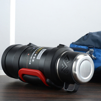 Bouilloire de voyage isotherme en acier inoxydable noir de 4000 ml, légère et portable avec poignée et couvercle, isolation thermique de 12 à 24 heures