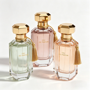 Flacon de parfum en verre octogonal de luxe vide avec bouchon hexagonal doré et pompon, logo personnalisé, flacon vaporisateur de parfum rechargeable - Product Image 2