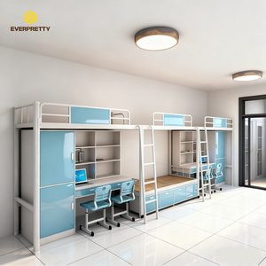 Muebles Escolares para Estudiantes, Cama Metálica para Dormitorio, Litera Tipo Loft con Mesa de Estudio, Silla, <span class=keywords><strong>Armario</strong></span> y <span class=keywords><strong>Escalera</strong></span> para Dormitorio de Hostal - Product Image 2
