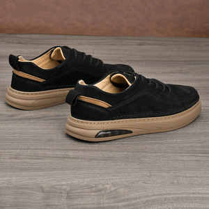 Chaussures bateau en cuir pour hommes, bout rond, à lacets, semelle intermédiaire confortable en EVA, semelle extérieure en caoutchouc, toutes saisons, couleur unie - Product Image 1