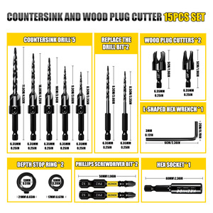 Hex Shank Countersink <b>Drill</b> <b>Bits</b> S2 Steel 15pcs Set Magnetic For Wood Drilling - Product Image 5