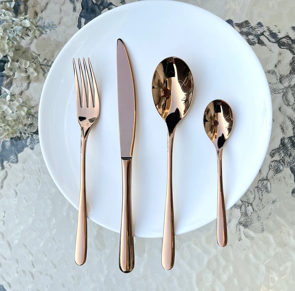 Posate in oro rosa acciaio inossidabile 18/10 materiale di sicurezza alimentare materiale ristorante dell'hotel matrimonio Set di posate in argento da 5 pezzi