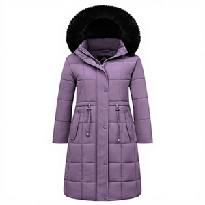 Abrigo Largo Acolchado de Invierno para Mujer con Capucha con Ribete de Piel, Cierre de Botones, Manga Larga, Color Morado Sólido, Prenda Exterior Cálida - Product Image 1