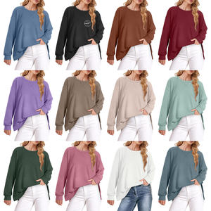 Sudadera morada de invierno con dobladillo y cremallera lateral y hombros caídos para mujer con estampado personalizado al por mayor 100% algodón de rizo francés ecológico - Product Image 5