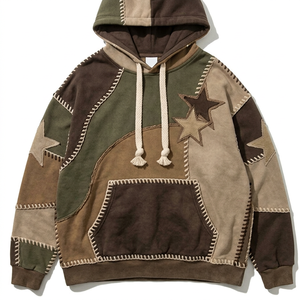 Sudadera con Capucha Personalizada con Parches y Costuras Decorativas |   Sudadera con Capucha y Estampado Vintage |   OEM y ODM - Product Image 1