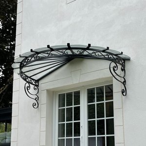 Toldo de Hierro Forjado Personalizado con Cubierta de Vidrio Templado, Protección Climática <span class=keywords><strong>para</strong></span> la Entrada Principal, Diseño Elegante - Product Image 6