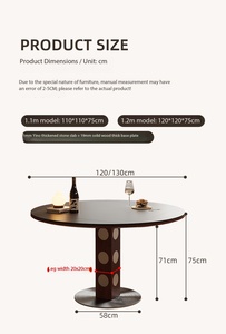 Table à manger ronde moderne 120cm 130cm avec plateau <span class=keywords><strong>en</strong></span> pierre frittée et base <span class=keywords><strong>en</strong></span> <span class=keywords><strong>bois</strong></span> massif, table de luxe pour la maison, la cuisine, le salon - Product Image 6