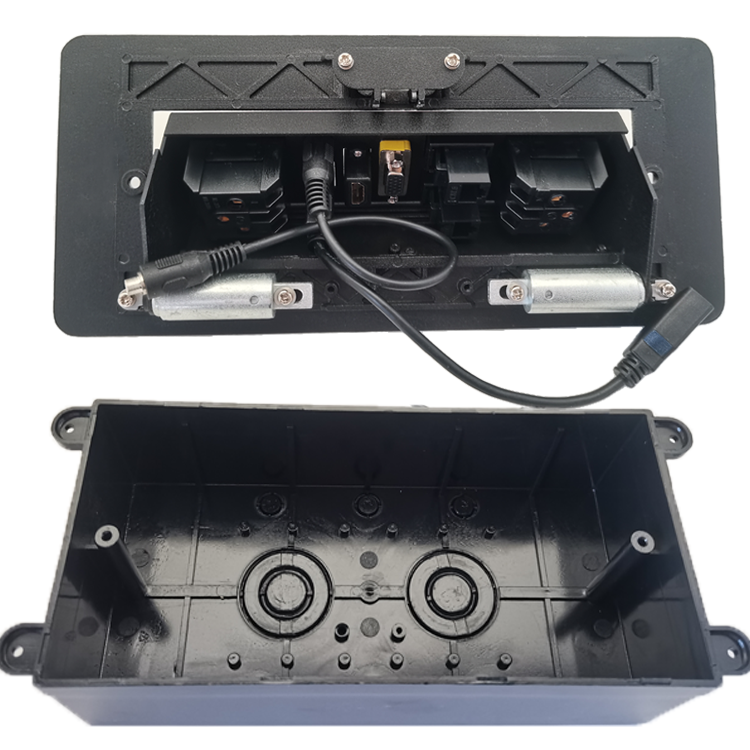 Black Top Grade Desktop Power Socket Usb Double 16a 2-Pin/3pin Sockets Slowly Pop up Embedded Conference Desktop Socket
