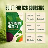 Poudre de superaliments aux champignons Matcha avec Crinière de lion, Chaga, Queue de dinde, Reishi et Cordyceps pour les boissons Latte et Smoothie