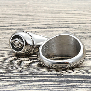 Stainless Steel Eye <b>Ring</b> Two Tone Silver Gold Bezel Setting Retro Punk Style Men Women Jewelry Gift 27036 - Product Image 2