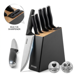 Juego de <span class=keywords><strong>Cuchillos</strong></span> de Cocina Negros Mate Modernos de 6 Piezas con Bloque y Afilador Integrado, Juego de <span class=keywords><strong>Cuchillos</strong></span> de Chef Profesionales de Acero Inoxidable al por Mayor - Product Image 1