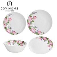 Service de table en verre opale à motif floral, 12, 16, 18, 32 pièces, ensemble de vaisselle à motif de fleurs avec tasses et soucoupes, vente en gros directe usine