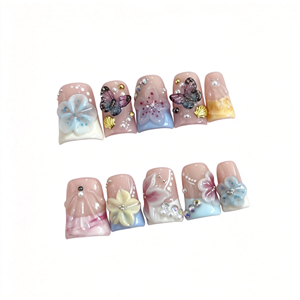 <span class=keywords><strong>Uñas</strong></span> de Pato Hechas a Mano Y2K, Color <span class=keywords><strong>Rosa</strong></span> <span class=keywords><strong>Pastel</strong></span> de Verano, Flor 3D, Mariposa Transparente, Pedrería AB, Perla, <span class=keywords><strong>Uñas</strong></span> de Gel Artesanales de Lujo - Product Image 2