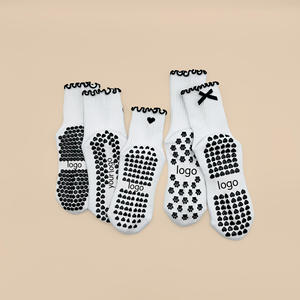 OEM Custom Logo Ruffle Edge Bow Ribbon Anti-Slip Pilates Yoga <b>Socks</b> for Girls Black White Graphic Dot Glue High Quality - Product Image 4