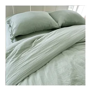 Sage green muslin duvet cover set ties cotton double gauze sheet pillowcase duvet cover bedding sets for king queen size bed